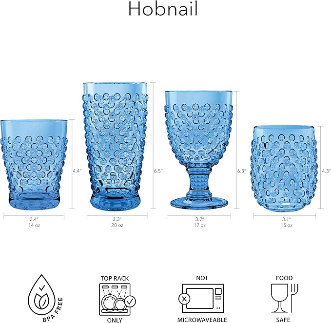 Hobnail Acrylic Wine Glass - Pink - 17 oz - Set of 6