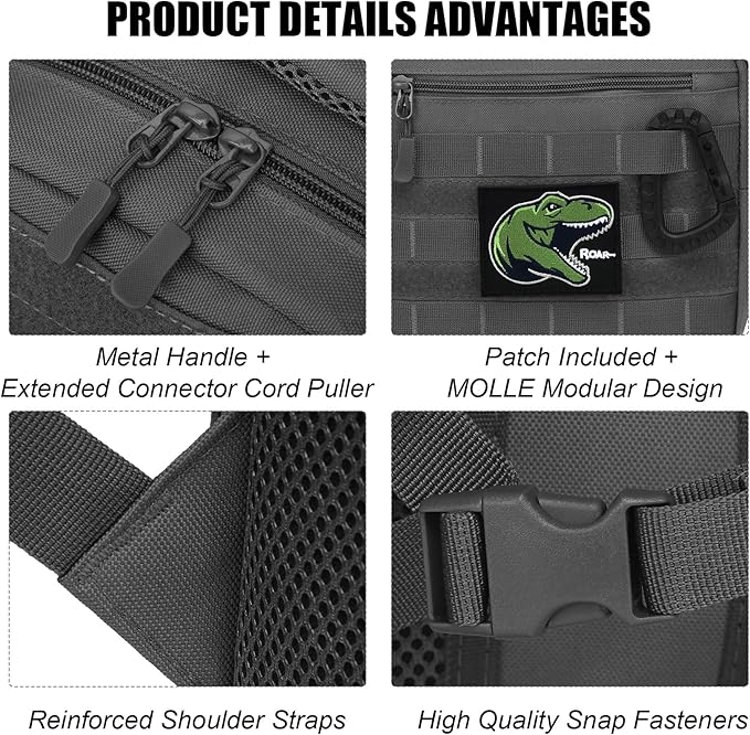 Kids Tactical Backpack Army Molle Bookbag Military Boys Backpack for School, Outdoor, Camping (Includes 2 Patches +1 Carabiner), Grey