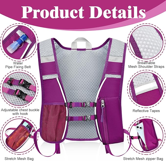 Hydration Backpack with 2L Water Bladder Bag, Lightweight and Breathable Running Vest for Men, Adjustable Chest Straps Water Pack for Cycling Hiking Climbing Outdoor