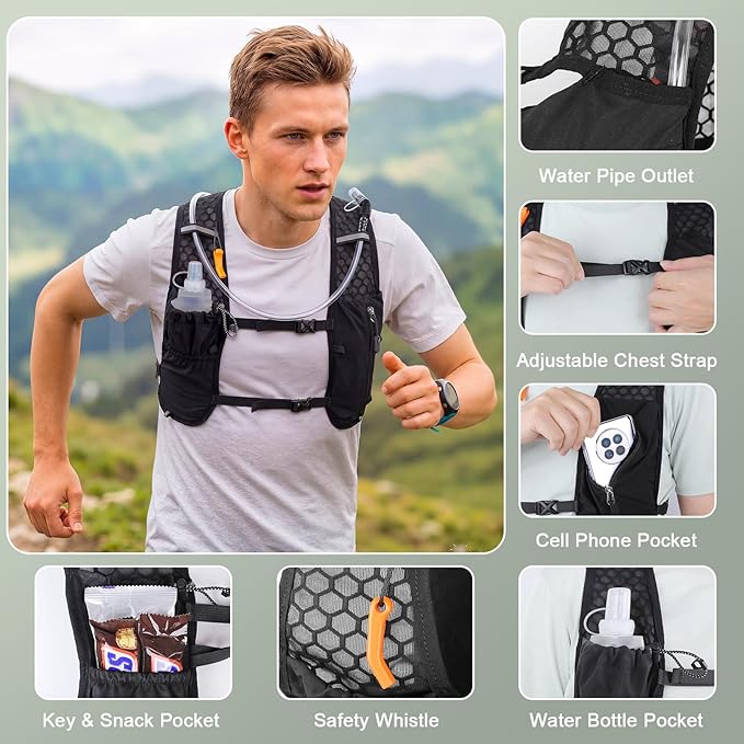 KUYOU Running Vest for Women & Men, Lightweight Hydration Backpack with 2L Water Bladder, Water Backpack for Trail Running, Hiking, Cycling & Marathon