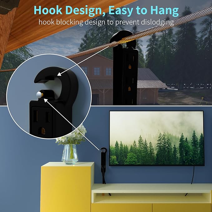 16/3 20 Ft 3 Outlet Extension Cord Outdoor Waterproof, Black Extension Cords with Multiple Outlets, 3 Prong Electrical Cord with Multi Outlet Outside 13A 1625W 16AWG, ETL Listed