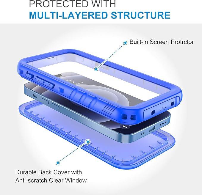 SPORTLINK for iPhone 12 Mini Waterproof Case, Full Body Shockproof Dustproof Phone Screen Protector Rugged Cases for iPhone 12 Mini 5.4 Inches Blue