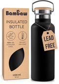 Bambaw Insulated Water Bottle 32 oz, Wide Mouth Stainless Steel Water Bottle with Handle, Made of High-Grade Stainless Steel, Convenient for Hot & Cold Drinks (Jet Black)