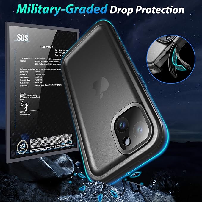 SPORTLINK for iPhone 15 Case - IP68 Waterproof Military Protective Full Body Heavy Duty Shockproof 360 Sealed Dustproof with Camera Screen Protector Phone Cover for i Phone 15 6.1" Black