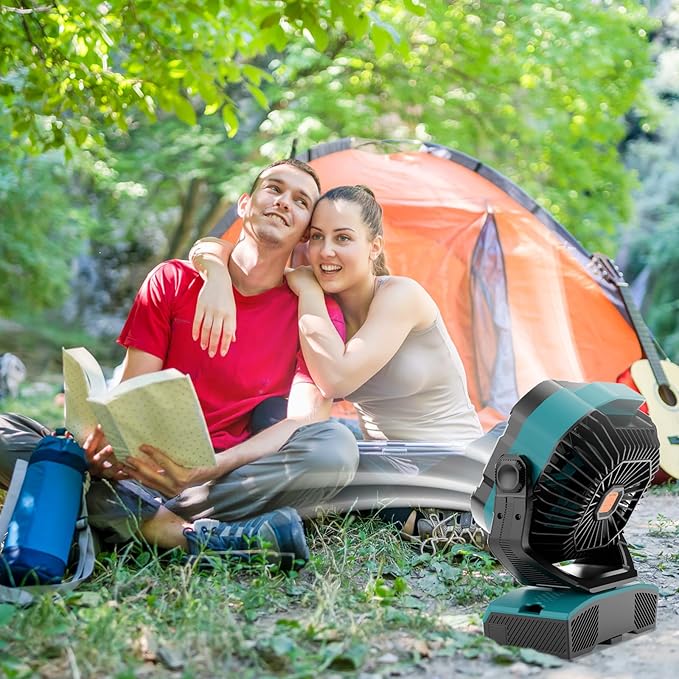 WESTTREE Camping Fan Portable 20000mAh Oscillating Battery Powered Fan Rechargeable Camping essentials Tent Light Hook 270° Pivot Battery Operated USB Desk X68 Cyan