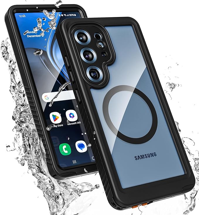 ENCASED Waterproof Case Designed for Samsung Galaxy S25 (IP68) Full Body Protective Phone Case with Screen Protector Built-in (Clear/Black) (S25 Ultra)