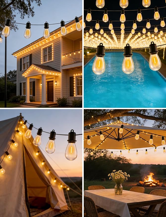 100 FT LED Outdoor String Lights - 50+2 Shatterproof Vintage Edison Bulbs | Commercial Grade Waterproof | Outside Hanging Patio Lights for Wedding, Party, Pool & Yard (Connectable, 2700K)