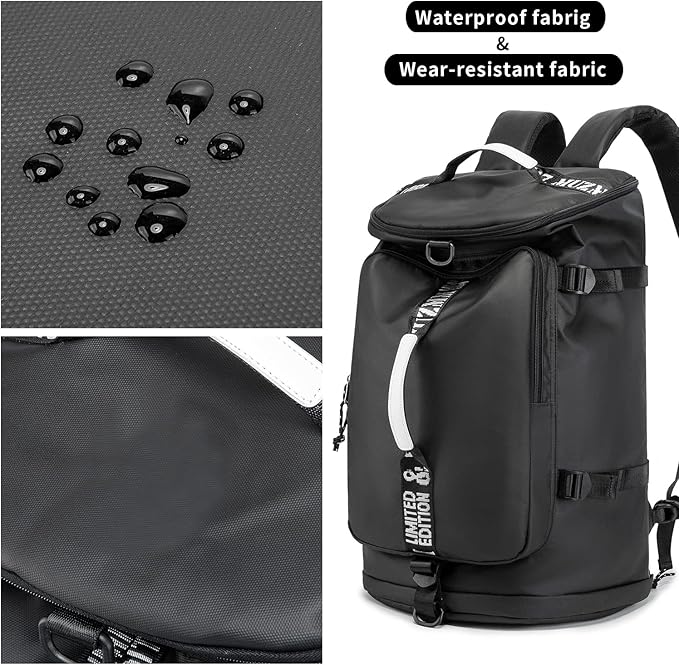 Gym Duffle Bag Waterproof black Laptop Backpack Suitable for Hiking, Fishing, Travel 40L Large Capacity Trendy Cool Lightweight Backpack for Men and Women (Black)…