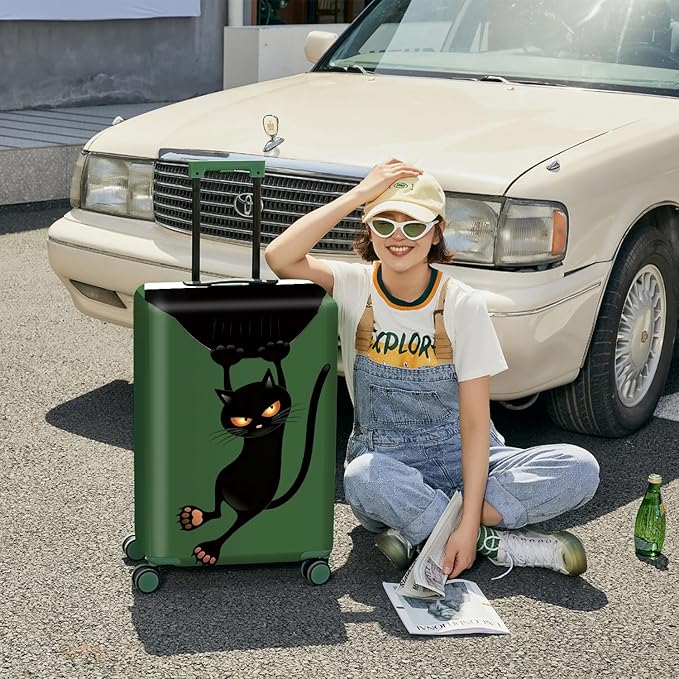ANNA QUEEN Black Cat Hanging Cartoon Luggage Cover,Cute Stretchable Suitcase Protector Sleeve,Washable Fit for 24-26 Inch Checked Baggage,Water Resistant Durable Luggage Protector