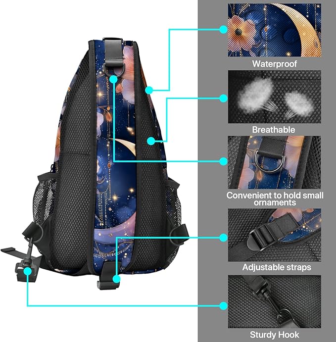 FyLybois Moon Sling Bag for Women Lightweight Crossbody Backpack Casual Daypack with Adjustable Strap for Travel Work Hiking Everyday Use