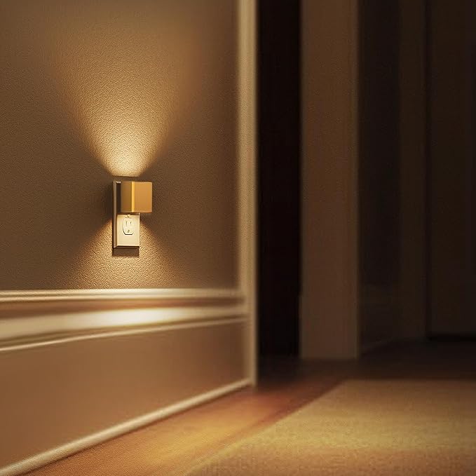 L LOHAS LED Night Light,Night Lights Plug into Wall,[2-Pack] Dimmable Night Light with Light Sensor,3000K Warm White,Gold Nightlight for Bathroom Hallway Kitchen