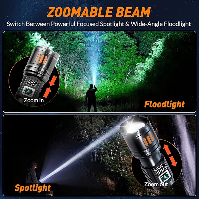 AYL Rechargeable Flashlights 2 Pack, Super Bright High Lumens Flash Light, 6 Modes Zoomable Linternas with LCD Display, High Powered Handheld LED Flashlights for Home, Emergencies, Camping