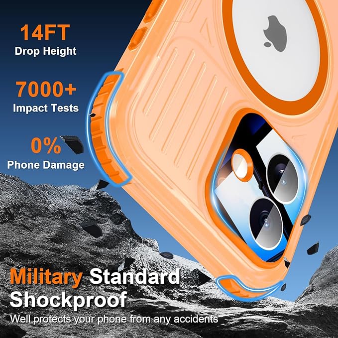 WIFORT for iPhone 17 Waterproof Case, [Fit for Magsafe] with Sapphire Lens & Screen Protector, IP68 Full Body 15FT Military Shockproof, Magnetic Frosted Phone Cover with Lanyard, 6.3" Orange