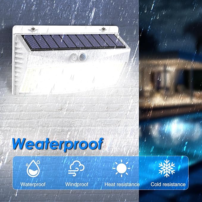 Peasur 1 Pack 368 LED Solar Lights Outdoor Motion Sensor, Solar Fence with 3 Lighting Modes, Powered Security Waterproof for Outside Yard Wall Garden,White