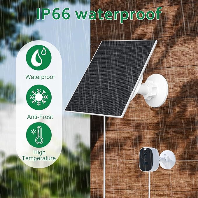 Zivif 10W Solar Panel for Security Camera, 10400mAh Built-in Battery, 5V Outdoor Solar Charger with USB-C & Micro-USB Port, IP66 Waterproof, 360° Adjustable Mount