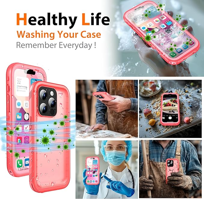 Cozycase for iPhone 15 Pro Waterproof Shockproof Dustproof Case - Heavy Duty/360 Full Body/Military Grade/Protective/Rugged 【8FT Drop Proof】 Built in Screen/Camera Protector with Lanyard Pink