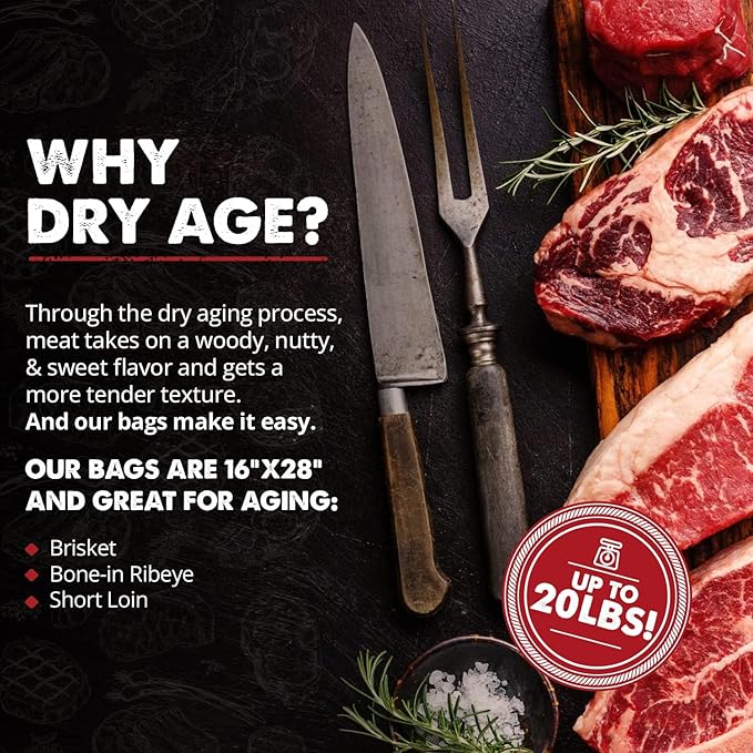 UMAi Dry Aging Bag for Steaks, Pack of 3, Dry Age Bags for Meat, Brisket or Bone-In up to 14-20 lbs, Home Steak Ager Refrigerator Bags, No Vacuum Sealer Needed, Tender Aged Beef in 28-45 Days