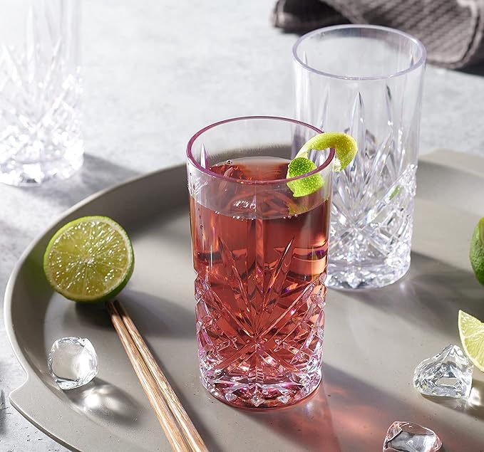 Godinger Tall Highball Glasses, Shatterproof and Reusable Acrylic - Dublin Collection, Set of 4 (Pack of 2)