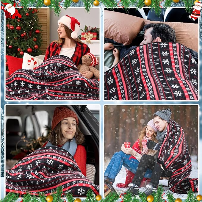 Riakrum 12V Car Heated Blanket for Cold with 2 or 3 Heating Levels 58 x 43 Emergency Winter Adjustable Temperature Electric Blanket Throw Gift Plugs in Car RV Truck SUV(Warm Color,Snowflake)