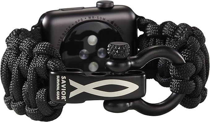 Savior Survival Gear Paracord Watch Band - Compatible with Apple Watch Band 49mm 46mm 45mm 44mm 42mm - iWatch Band Series Ultra 10 9 8 7 6 5 4 3 2 1 SE – Adjustable strap for men (Black, X-Large)