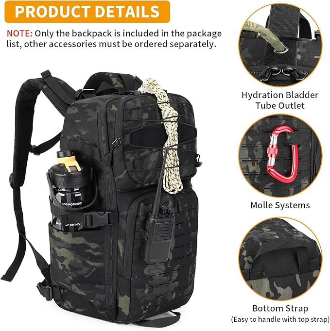 HUNTVP Tactical Backpack for Men 35L Military Backpack MOLLE 1000D Army Daypack 3 Day Bug Out Bag for Work Camping Hiking Outdoor, Camo