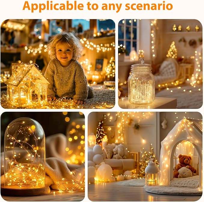 HXWEIYE Rechargeable Fairy Lights with Remote & DIY Timer, 2 Pack 33ft 100LED Battery Operated Twinkle String Lights, 8 Modes Decor Light for Bedroom Indoor Wedding Dorm Christmas Tree (Warm White)