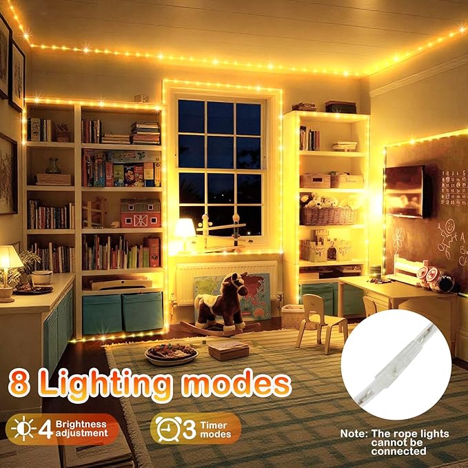 KNONEW 164FT 1000LED Rope Lights for Outside,Outdoor String Lights Waterproof 8 Modes Clear Tube Light for Indoor,Bedroom,Wedding,Garden,Patio,Christmas,Tree,Rv,Holiday Decoration(Warm White)