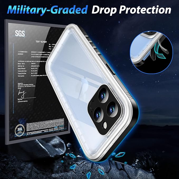 SPORTLINK for iPhone 13 Pro Waterproof Case - Full Body Shockproof Dustproof Phone Screen Protector Rugged Waterproof Case for iPhone 13 Pro 6.1 Inches Black/Frosted Clear