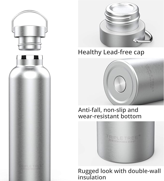 Triple Tree 17OZ Vacuum Insulated Stainless Steel Water Bottle, Double Wall Wide Mouth Lids Keeps beverage Hot or Cold Sweat Proof