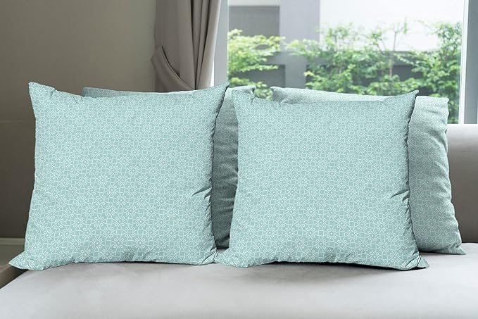 Ambesonne Celtic Decorative Throw Pillow Case Pack of 4, Aqua Celtic Style Twisted Crossed Repeating Circle and Bent Line Webs Print, Cushion Cover for Couch Living Room Car, 16", Teal White