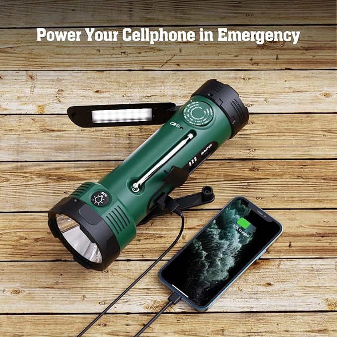 Emergency Radio with 5-Mode LED Flashlight, Solar Hand Crank NOAA Weather Radio, Portable AM FM Battery Operated Radio with Phone Charger, Reading Lamp & SOS Alarm for Home, Camping, Outdoor Survival