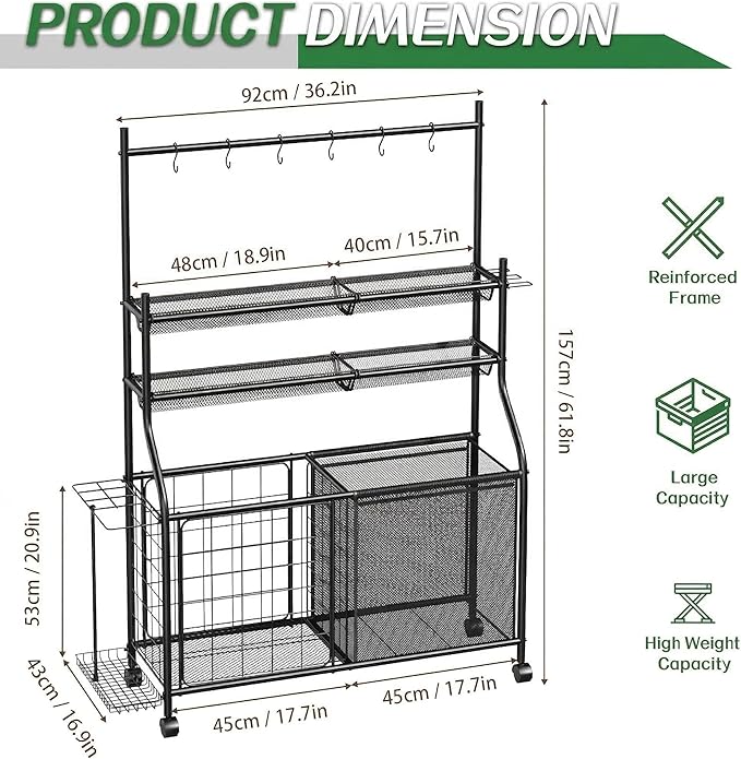 Large Sports Organizer for Garage, Ball Storage Rack Garage Sports Equipment Organizer with Side Racks, Baskets, Hooks, Multi-Purpose Golf Gear Storage for Gym Indoor Outdoor