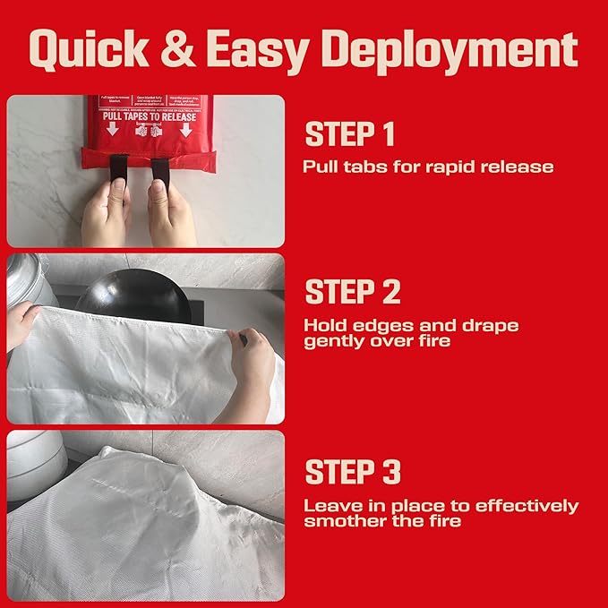 Emergency Fire Blanket 4 Pack 40"x40", Essential Fire Safety Blanket for Kitchen Home Garage Car Camping