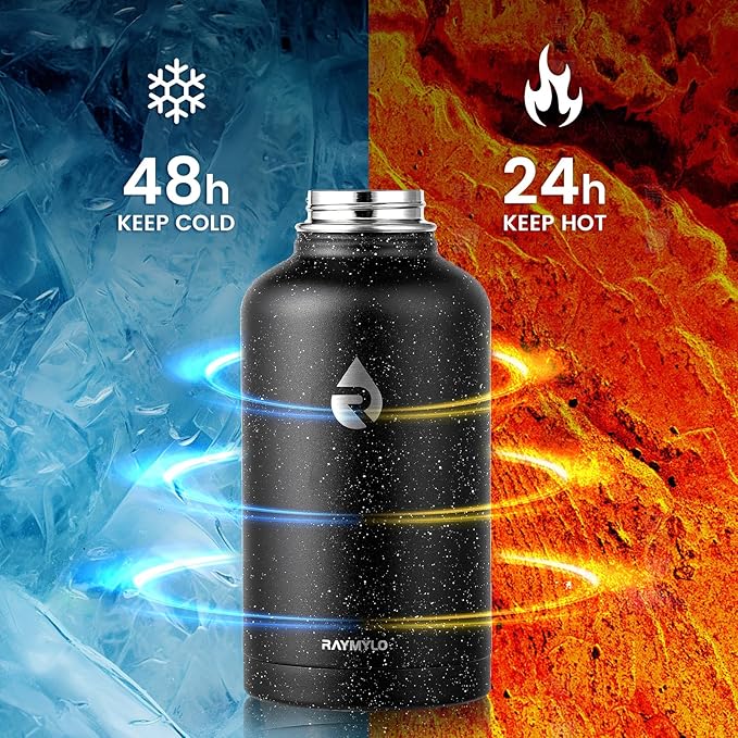 RAYMYLO 64oz Insulated Water Bottle, Triple Wall Vacuum Stainless Steel Water Bottles - Keeps Cold 48H, Reusable Half Gallon Jug for Gym, Sports, Camping, Hiking,Travel, Starry Sky-Black