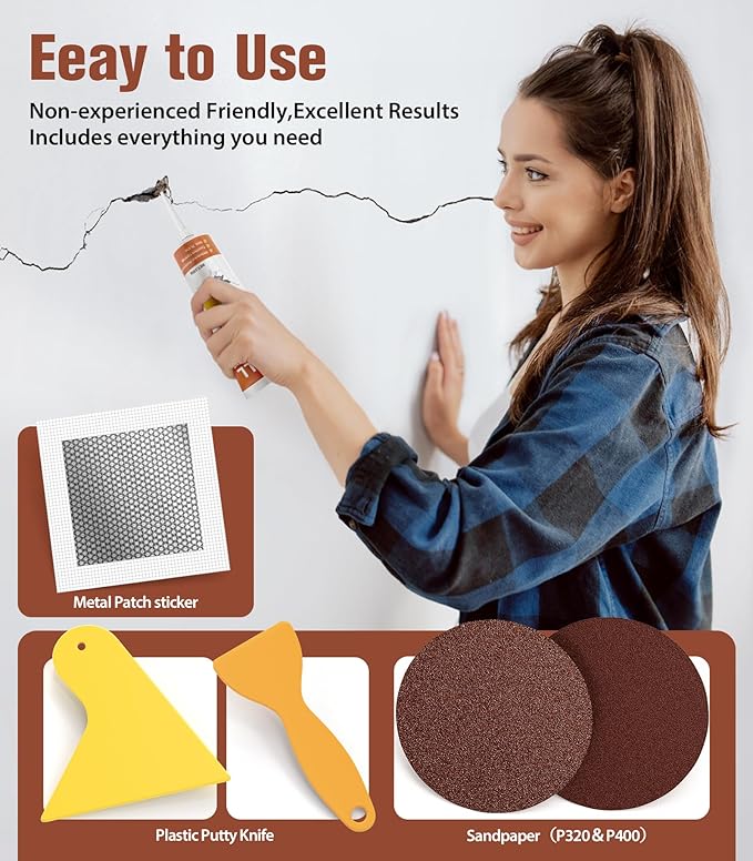 Drywall Repair Kit,Wall Patch Repair Kit,2 Pack Wall Patching Agent,Simple Filling of Wall Holes & Efficient Crack Repair, Plaster Wall Repair,Apartment Friendly