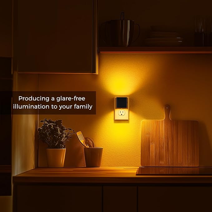 L LOHAS LED Night Light,Night Lights Plug into Wall,[2-Pack] Dimmable Night Light with Light Sensor,1800K Amber Light,Modern Nightlight for Bathroom Hallway Kitchen