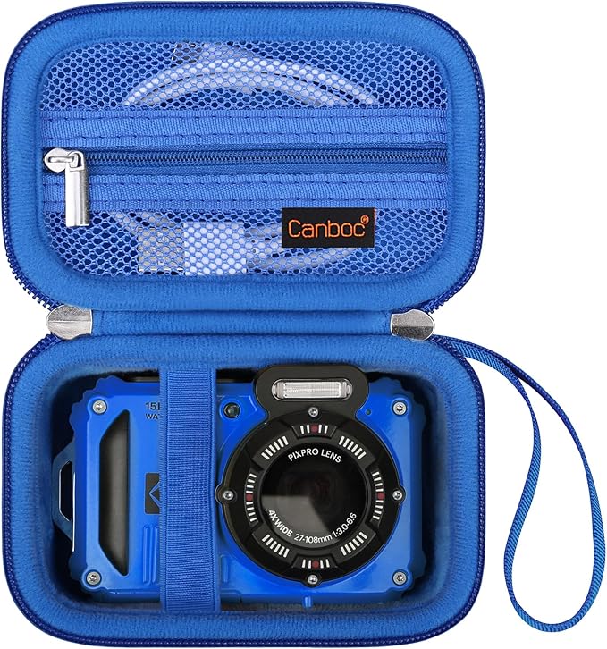 Canboc Carrying Case for Kodak PIXPRO WPZ2 Rugged Waterproof Digital Camera, Mesh Pocket fits USB Cable, Blue (Case Only)