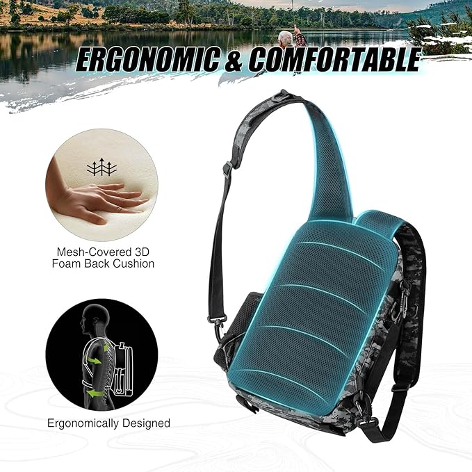 Piscifun Fishing Backpack with Rod Holder, Lightweight Sling Bag Storge Gear and Equipment