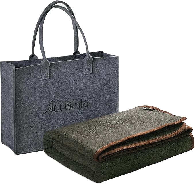 ACUSHLA 80% Merino Wool Camp Blanket - Soft Warm Thick Blanket Throw for Bed Couch Outdoor Camping Travel Car Sleeping Patio Porch, 59"x79" Army Green