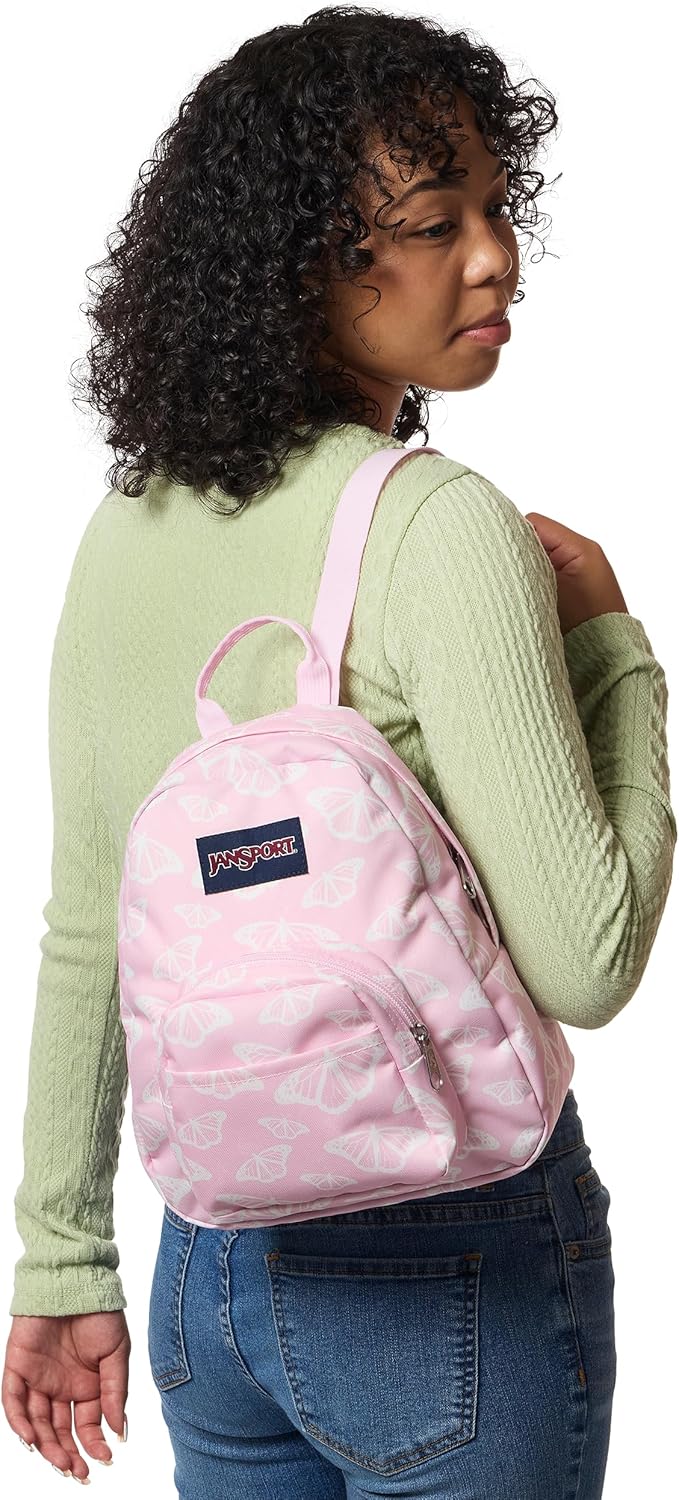 JanSport Half Pint Mini Backpack, 10.2 L - Durable Mini Bag Purse with Adjustable Shoulder Straps, Single Main Compartment, Zippered Stash Pocket, Flutter By