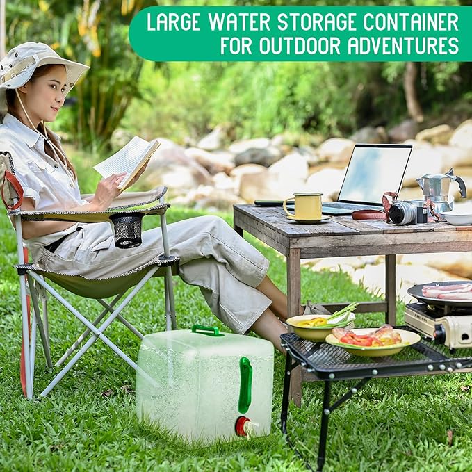 Reallnaive 3 Pcs Collapsible Water Container with Spigot, Foldable Camping Water Container Portable Camping Storage Carrier Jug for Outdoors Hiking Emergency Kit Backpack (5.3 Gallon,Green,Red)