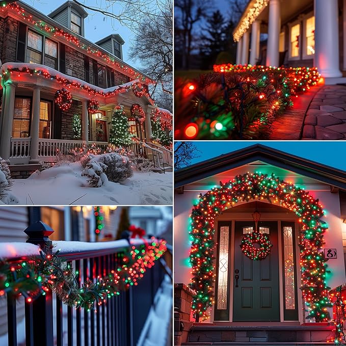 Brightown Battery Operated Christmas Lights 2 Pack 18 Feet 50 LED Clear Mini String Lights with 8 Modes Waterproof Tree Lights for Xmas Outdoor Indoor Holiday Party Garden Decor, Red & Green
