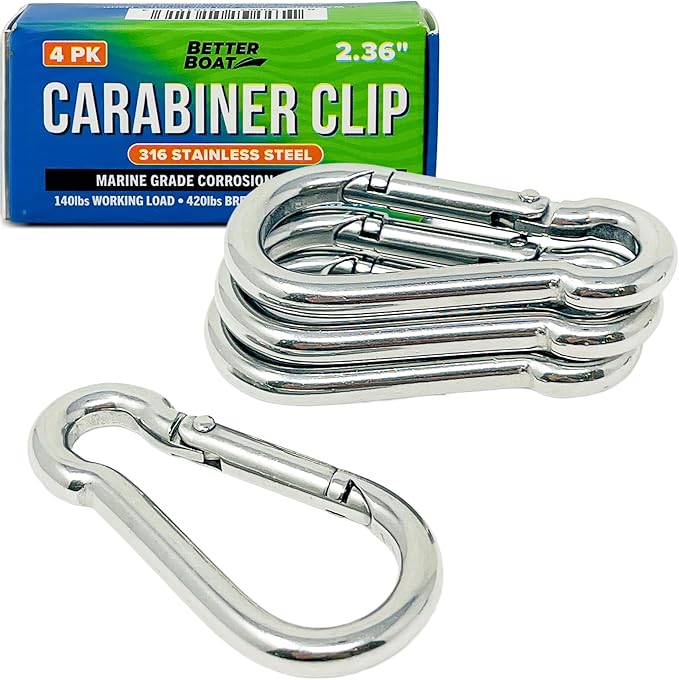Stainless Steel Carabiner Clip, 4 Pack, 316 Marine Grade, Heavy Duty Spring Snap Hooks, Mini and Large Sizes, 2" to 4" Options