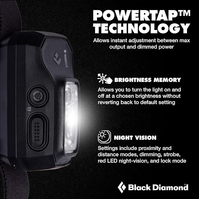 BLACK DIAMOND Storm 500-R Rechargeable Headlamp | 500 Lumens Brightness | Micro-USB Charging | Waterproof & Compact | Camping, Hiking, Running | BD Black