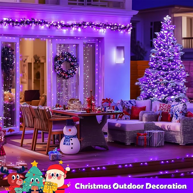 JMEXSUSS 2 Pack Solar String Lights Outdoor Waterproof, Total 66 FT 200 LED Solar Christmas Lights Outdoor, Twinkle Light for Christmas Tree Outside Garden Yard Xmas Decor, Purple