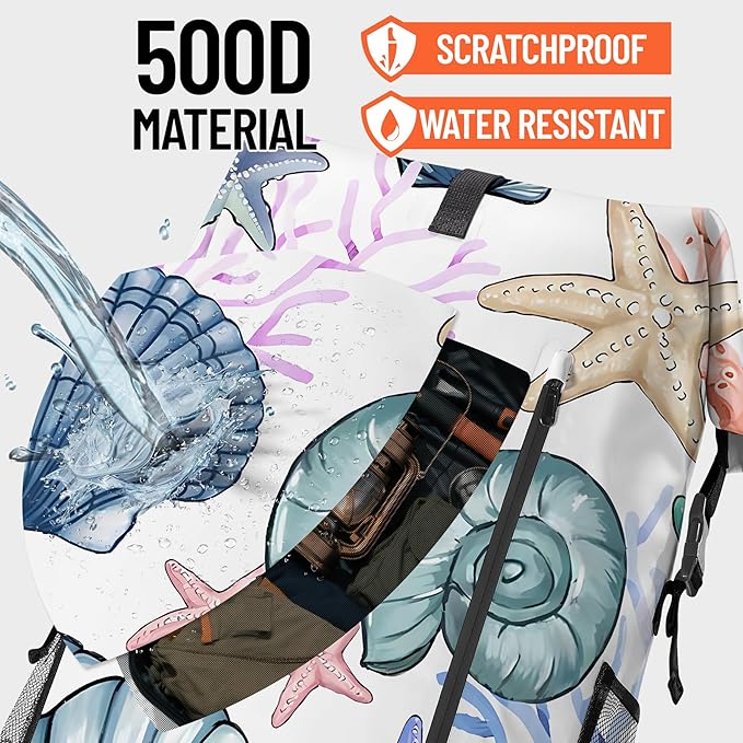 Waterproof Backpack Heavy Duty Marine Dry Bags for Kayaking Hiking Fishing Travel Backpack Roll-Top Closure Bag with Waterproof Phone Case - Sea Shell Coral Nautical Starfish 35L/55L/85L