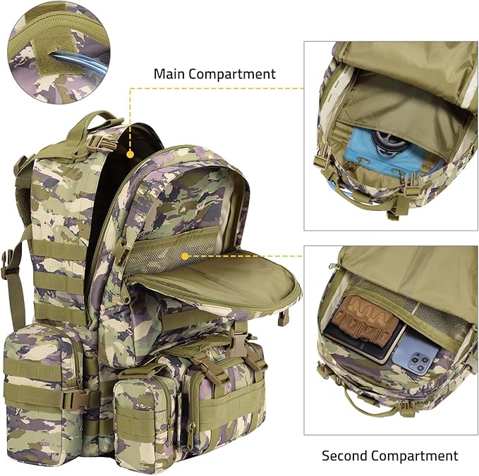CVLIFE Tactical Backpack Military Army Rucksack 60L Large Assault Pack Detachable Molle Bag, Auriclash