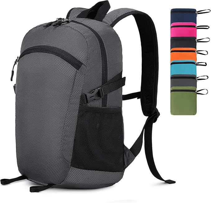 Lightweight Hiking Backpack 30L Packable Foldable Daypack Collapsible Travel Bag Water-Resistant for Women Men (Gray)