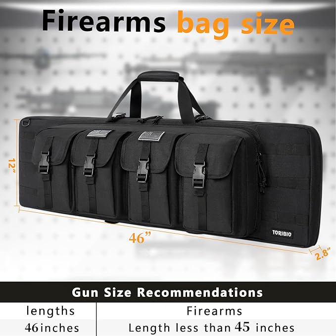 TORIBIO Double Rifle Case Soft Bag 32" 34" 36" 42" 46" 48'' 51“ 55” Gun Case Tactical for Rifle Firearm Storage, Transportation and Hunting Shooting Range, Rifle Backpack