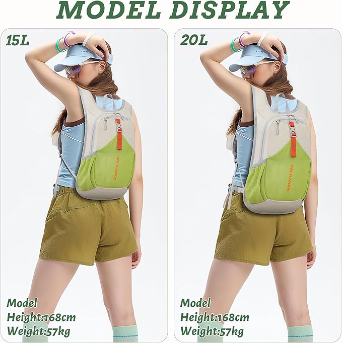 BECOJADDE 15L Small Hiking Backpack for Men Women Foldable Packable Back Pack Ultralight Hiking Daypack for Travel Camping Outdoor, Beige Green